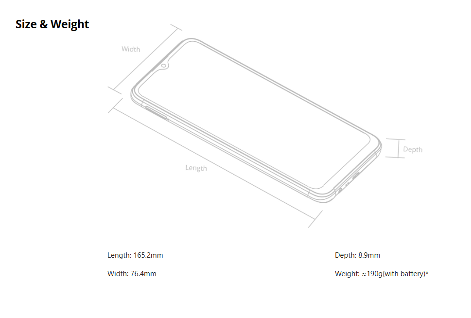 Realme C20 Weight and Design