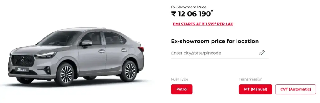 Honda Amaze 2026 Pricing