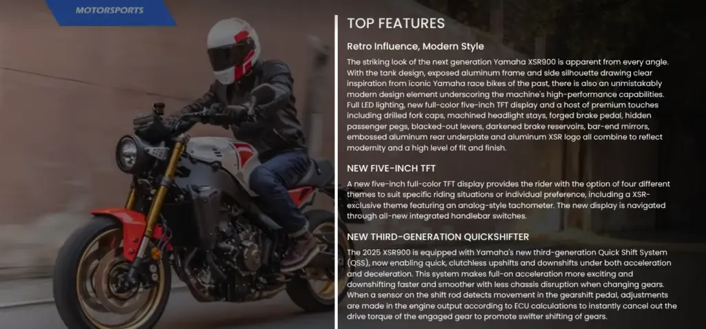 Yamaha XSR900 2026 Retro Features